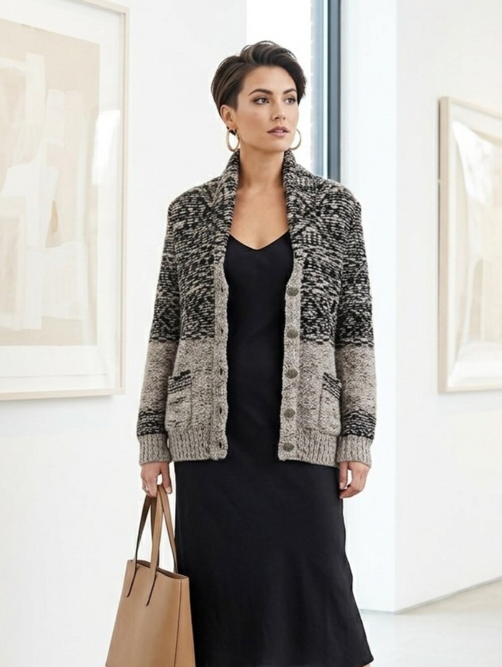 AritziaWilfred🤎Free Black/Chocolate/Taupe Cream Knit MADE FROM ITALIAN YARNSz S
